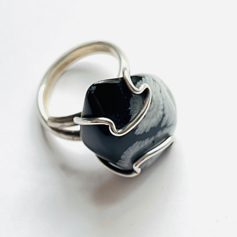 Snowflake Obsidian Statement Ring - 1" Teardrop -… - image 3